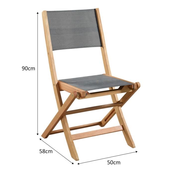Set aus 4 Gartenstühlen aus FSC-Akazienholz und Sitz aus Textilen — 50 x 57 x 90 cm — Grau