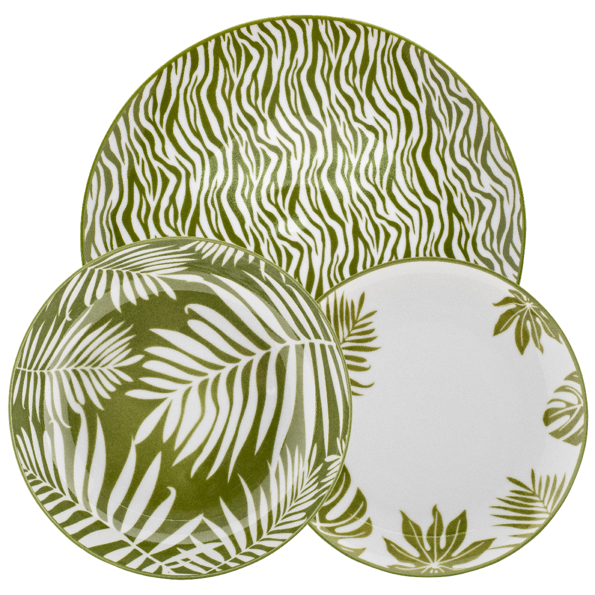 18-teiliges Geschirr (6 flache Teller, 6 Böden, 6 Früchte) Ø 27 cm, Ø 21 cm, Ø 19 cm - Panama