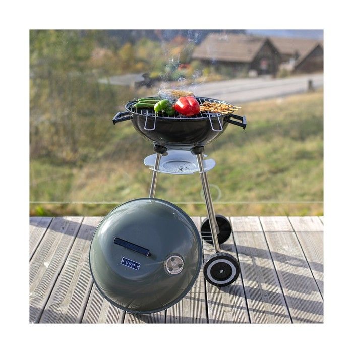 Holzkohlegrill - LIVOO - DOC172K - ø41 cm - Grill aus verchromtem Stahl - Höhe 69,5 cm - Griffe - 2 Zahnräder