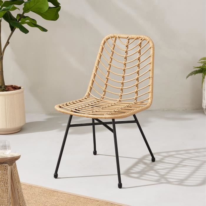 Set aus 2 Gartenstühlen — natürliches Imitat aus Rattan — Stahlrahmen — B63,5 x H 86 x T 48 cm
