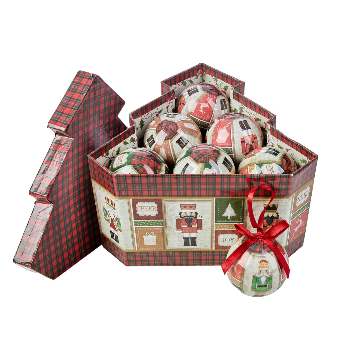 Set mit 12 Baumschmuck Baumgeschenkbox Ø 7,5 cm - Dekor