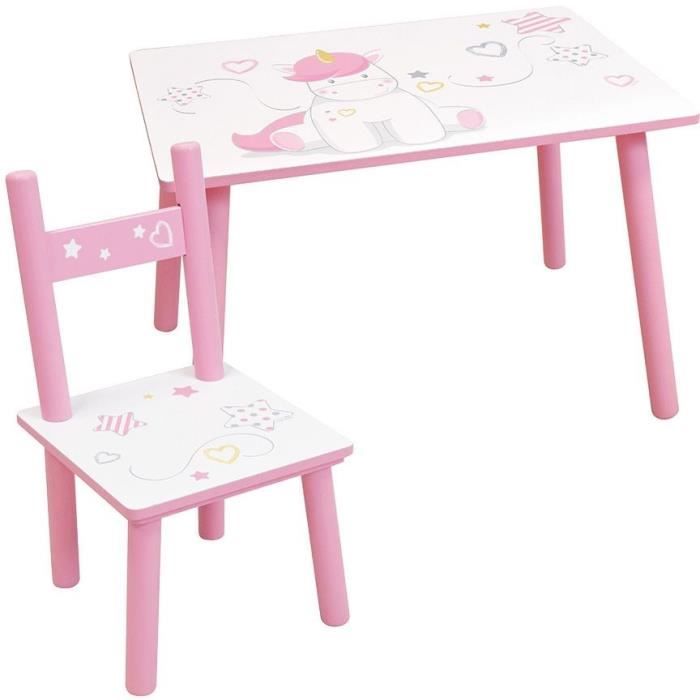 FUN HOUSE - Einhorntisch H 41,5 cm x B 61 cm x T 42 cm mit einem Stuhl H 49,5 cm x B 31 cm x T 31,5 cm für Kinder