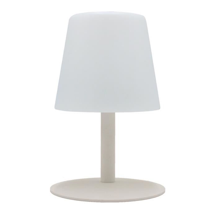 STANDY MINI CREAM Kabellose Tischlampe mit cremefarbenem Stahlsockel — warmweiß/kaltweißer LED-Sockel