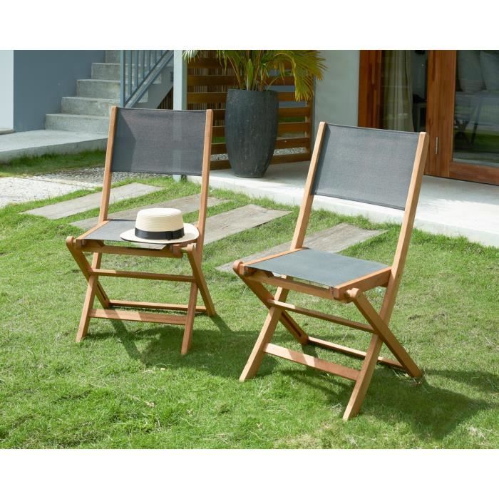 Set aus 4 Gartenstühlen aus FSC-Akazienholz und Sitz aus Textilen — 50 x 57 x 90 cm — Grau