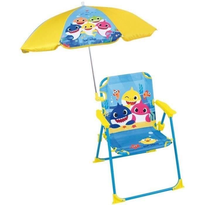 FUN HOUSE Baby Shark Faltbarer Campingstuhl mit Sonnenschirm - H.38,5 x L.38,5 x D.37,5 cm + Sonnenschirm ø 65 cm - Für Kinder