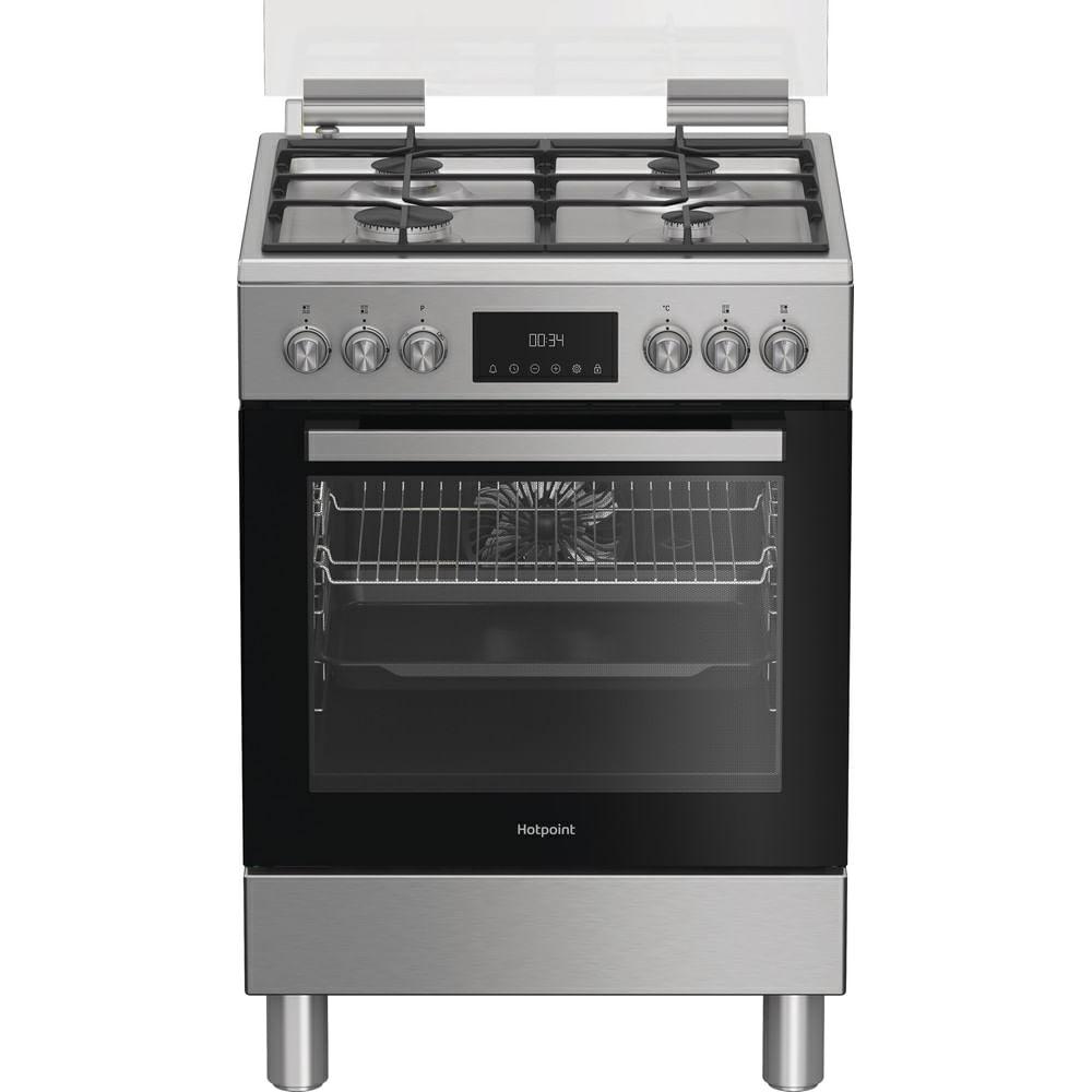 HOTPOINT 4 BRUCK GAS COOKER. 72LT 60x60 STAINLESS STEEL ELECTRIC OVEN H6G5LMX