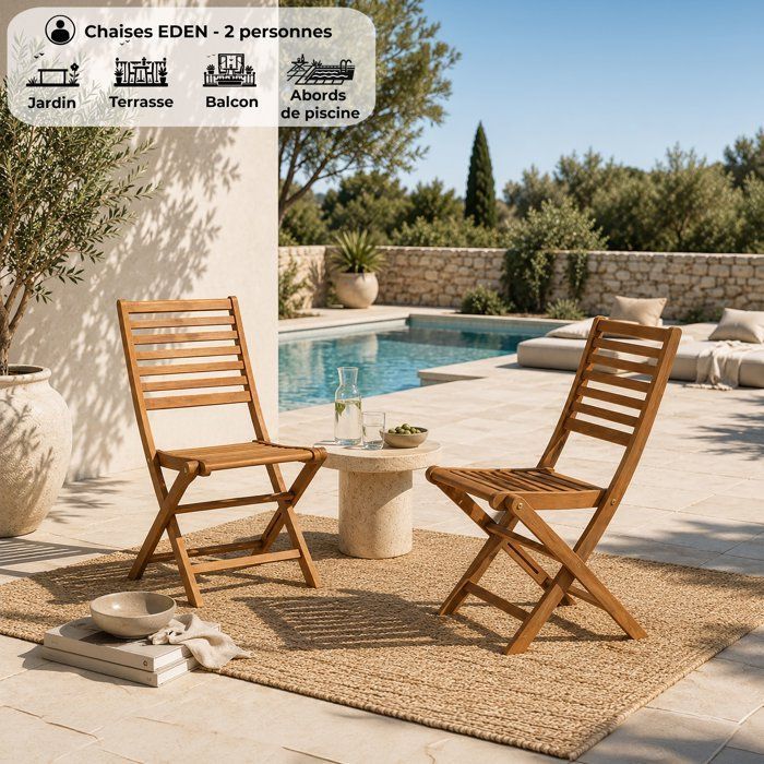 Set aus 2 zusammenklappbaren Gartenstühlen aus FSC-Eukalyptus — 57,5 x 46,5 x 90 cm