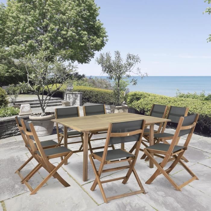 Set mit 2 Stühlen aus FSC-Akazienholz und Textilen - Grau