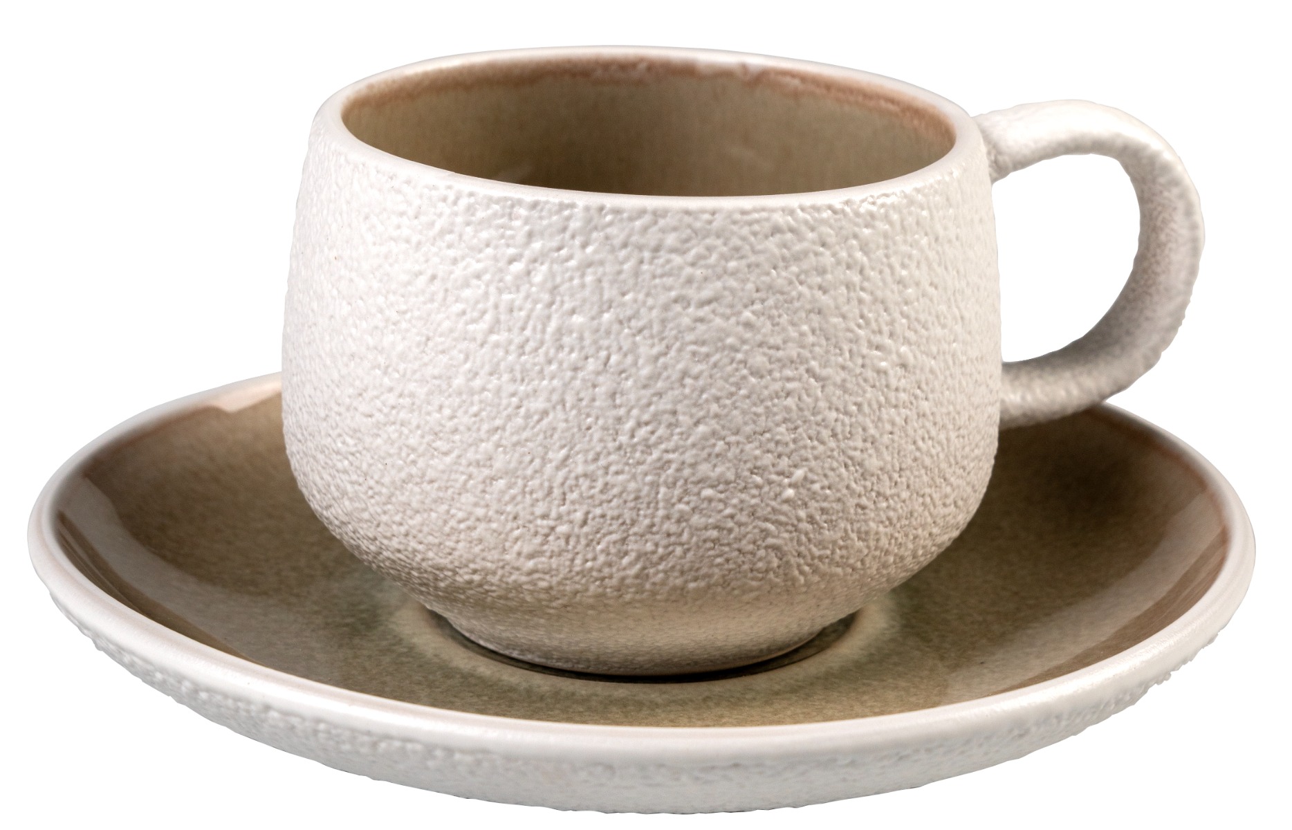 Set mit 2 Tee-/Kaffeetassen aus amerikanischem Steinzeug mit Untertasse - Stones