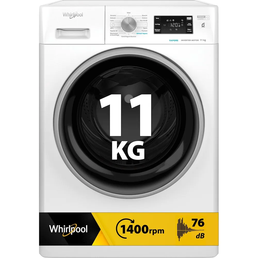 Waschmaschine 11 kg Whirlpool 6° SENSO INVER/VAP A 1400GIRI FFB 1148 BSV IT