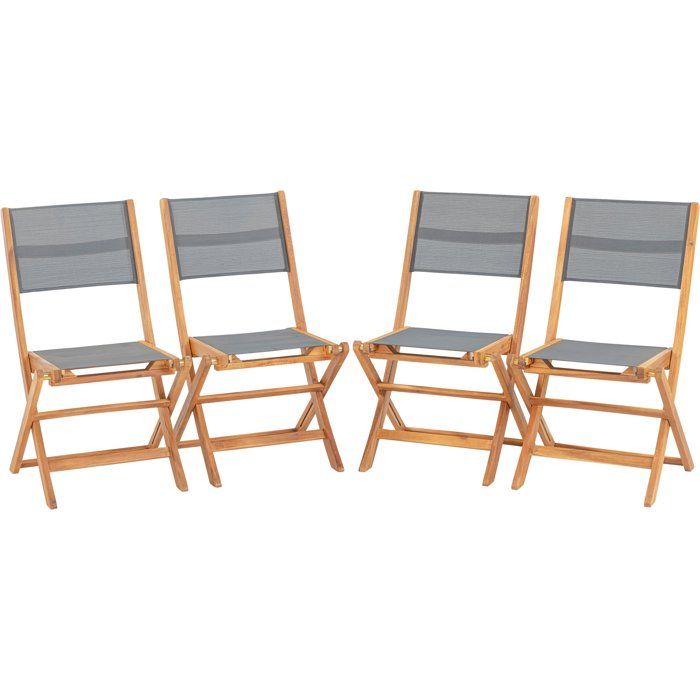 Set aus 4 Gartenstühlen aus FSC-Akazienholz und Sitz aus Textilen — 50 x 57 x 90 cm — Grau