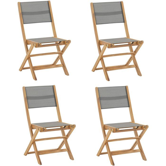Set aus 4 Gartenstühlen aus FSC-Akazienholz und Sitz aus Textilen — 50 x 57 x 90 cm — Grau
