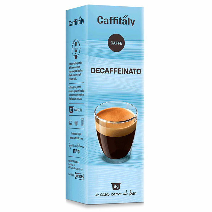 Entkoffeinierter Kaffee und Kaffeepackung mit 10 Kapseln 