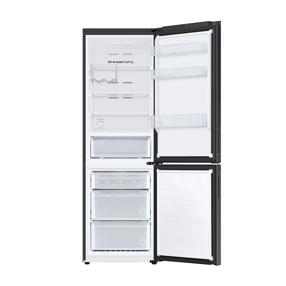 Samsung TOTAL NO FROST 344 LT, 60 CM UND SCHWARZ, Kombi-Kühlschrank, freistehend, RB33B612EBN/EF