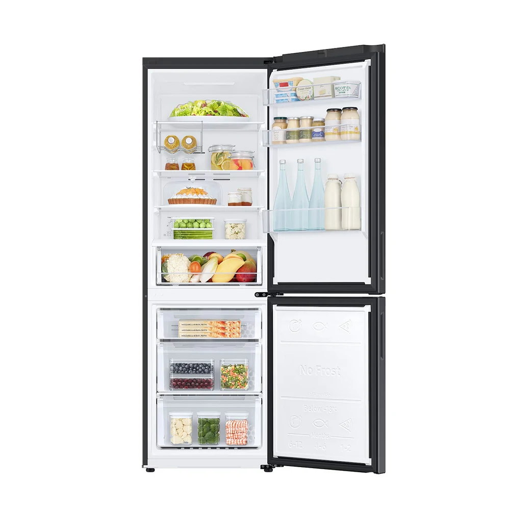 Samsung TOTAL NO FROST 344 LT, 60 CM UND SCHWARZ, Kombi-Kühlschrank, freistehend, RB33B612EBN/EF