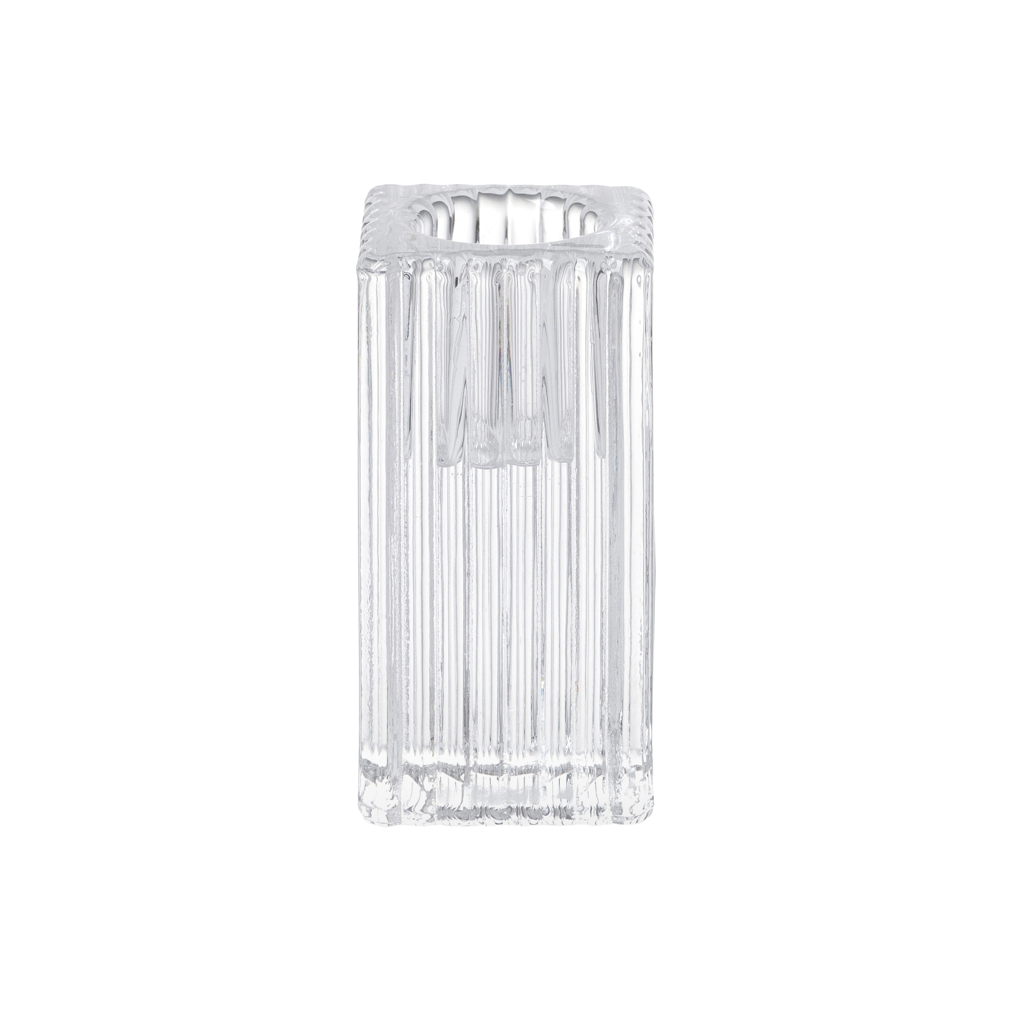 Set mit 6 Kerzenständern aus klarem gestreiftem Glas 4 x 4 x H 7,5 cm - Floreal