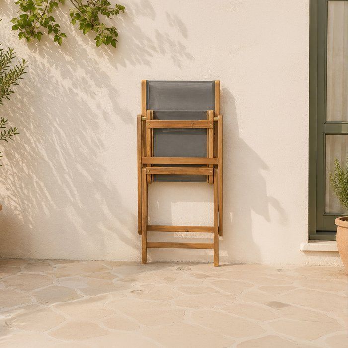 Set aus 4 Gartenstühlen aus FSC-Akazienholz und Sitz aus Textilen — 50 x 57 x 90 cm — Grau