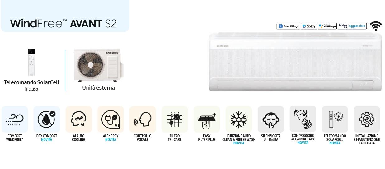 12000 btu Samsung Monolit Klimaanlage WINDFREE AVANT S2 WIFI A+++/A++ F-AR12AV2