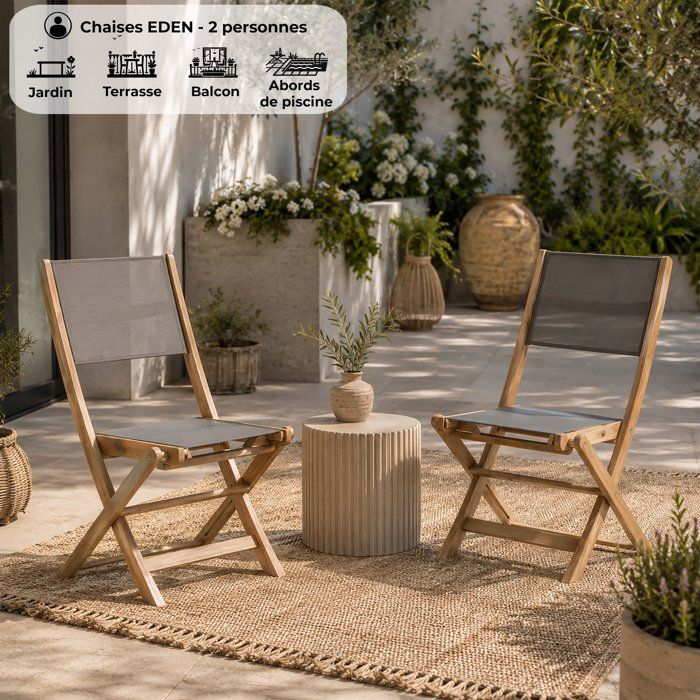 Set mit 2 Stühlen aus FSC-Akazienholz und Textilen - Grau