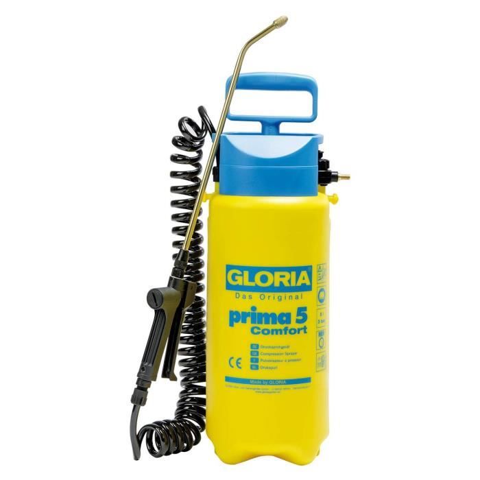 GLORIA - Prima 5 Comfort - 5-Liter-Druckzerstäuber mit Messinglanze und Düse und 2m50-Spiralrohr