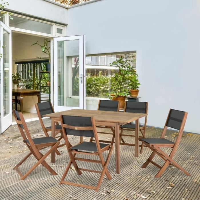 Set mit 2 Stühlen aus FSC-Akazienholz und Textilen - Grau