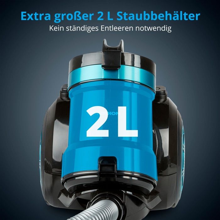 MEDION MD 19407 Zyklonstaubsauger ohne Beutel — 800 W Leistung — Fassungsvermögen des Staubbehälters 2 l — HEPA-Filter — Integriertes Zubehör