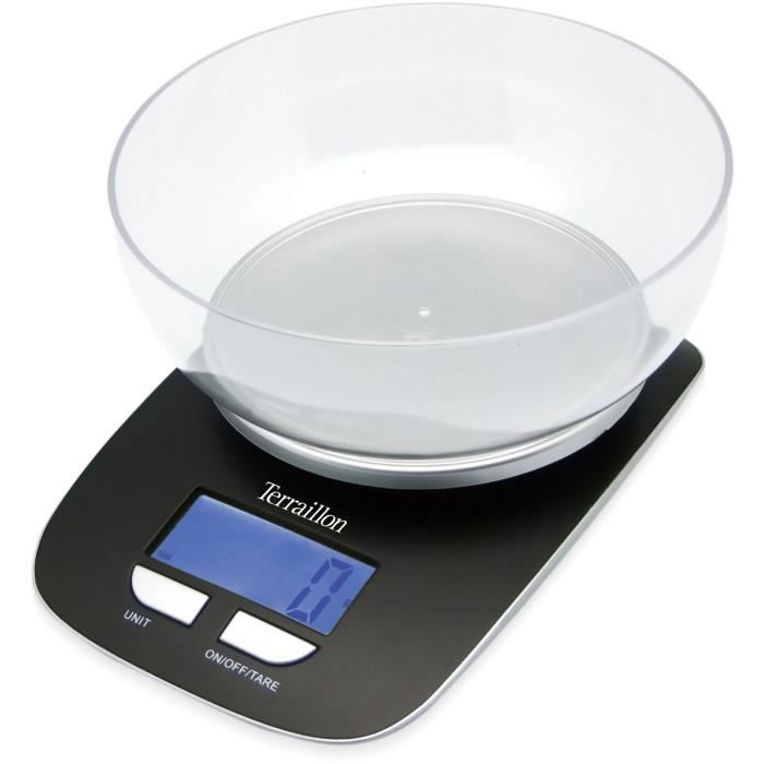 Elektronische Küchenwaage — TERRACILLON — Classic Bowl — Fassungsvermögen 5 kg — Display mit Hintergrundbeleuchtung — Schüssel 1,5 l