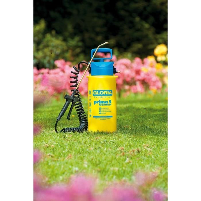 GLORIA - Prima 5 Comfort - 5-Liter-Druckzerstäuber mit Messinglanze und Düse und 2m50-Spiralrohr