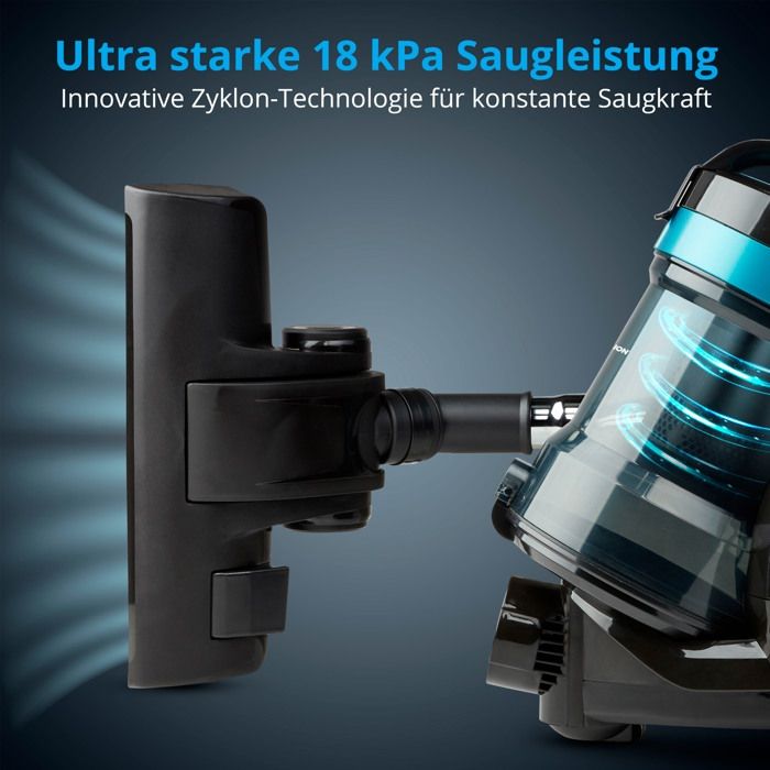 MEDION MD 19407 Zyklonstaubsauger ohne Beutel — 800 W Leistung — Fassungsvermögen des Staubbehälters 2 l — HEPA-Filter — Integriertes Zubehör