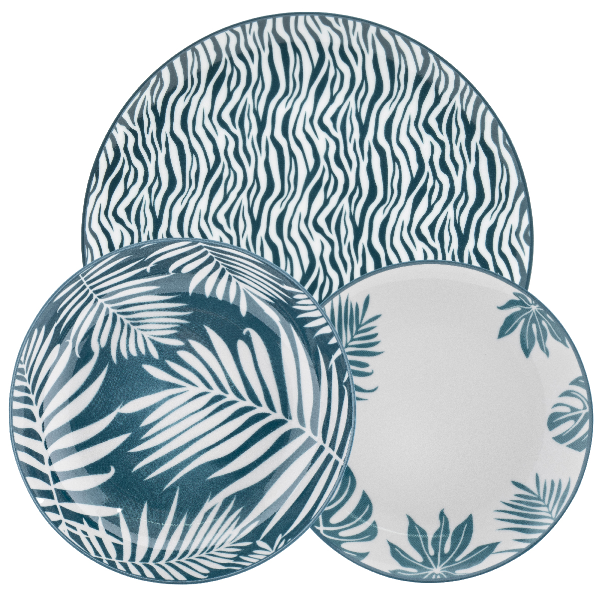 18-teiliges Geschirr (6 flache Teller, 6 Böden, 6 Früchte) Ø 27 cm, Ø 21 cm, Ø 19 cm - Merida