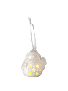 Set of 2 porcelain decorations Snowman with LED <br>7.5 x 6 x h 8.5 cm - Decor