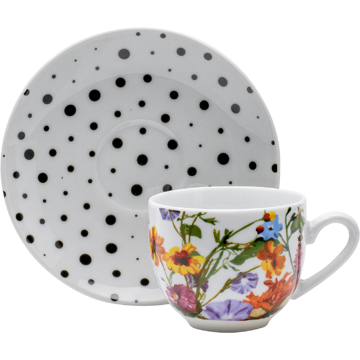 Set of 6 porcelain coffee cups with saucer 100 ml - Flor
