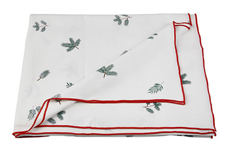 100% cotton tablecloth with embroidered red border 140 x 320 cm - Holly