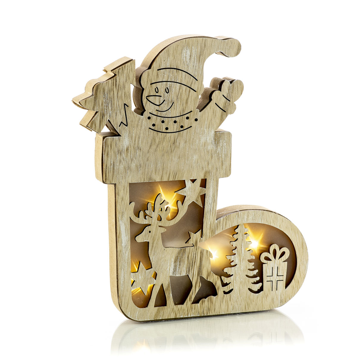 Wooden decoration with engraving and LED 18 x h 24 cm - Decor