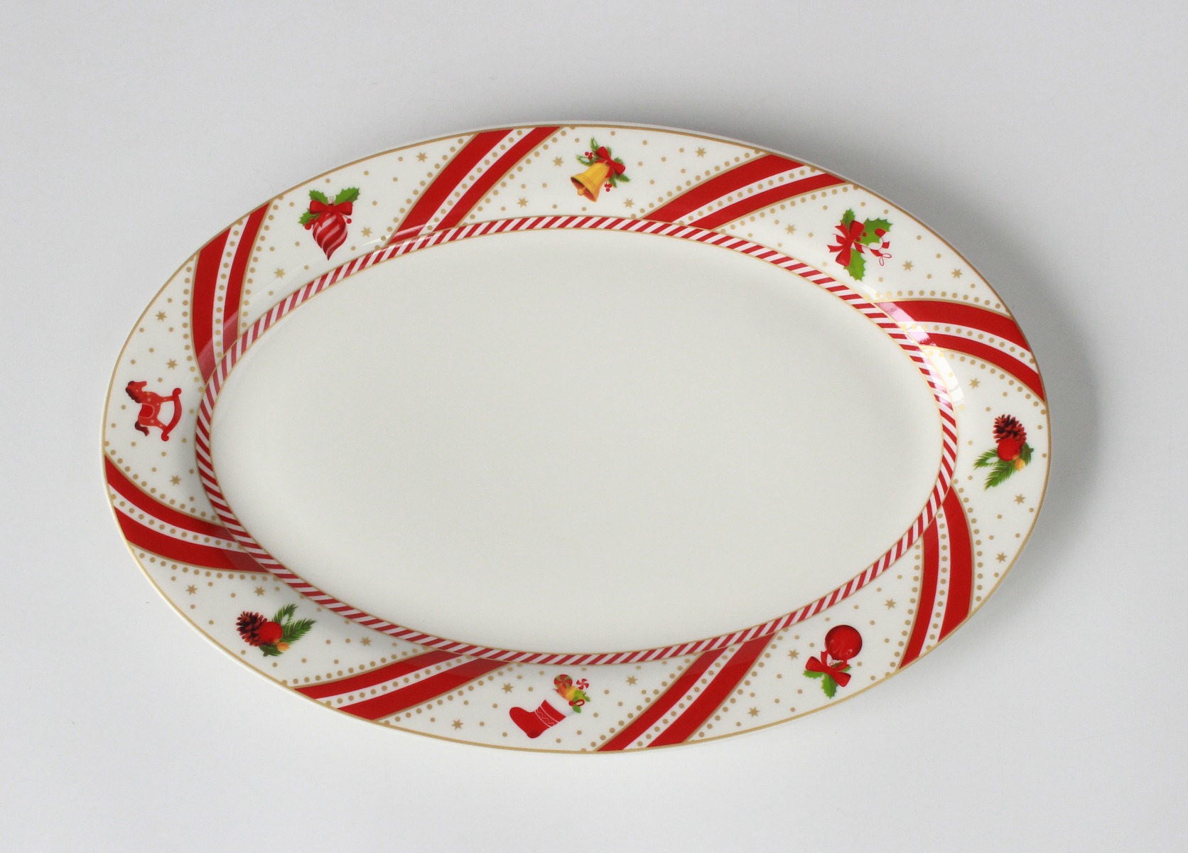 Oval plate in new bone china 36 x 24 cm - Candy Canes