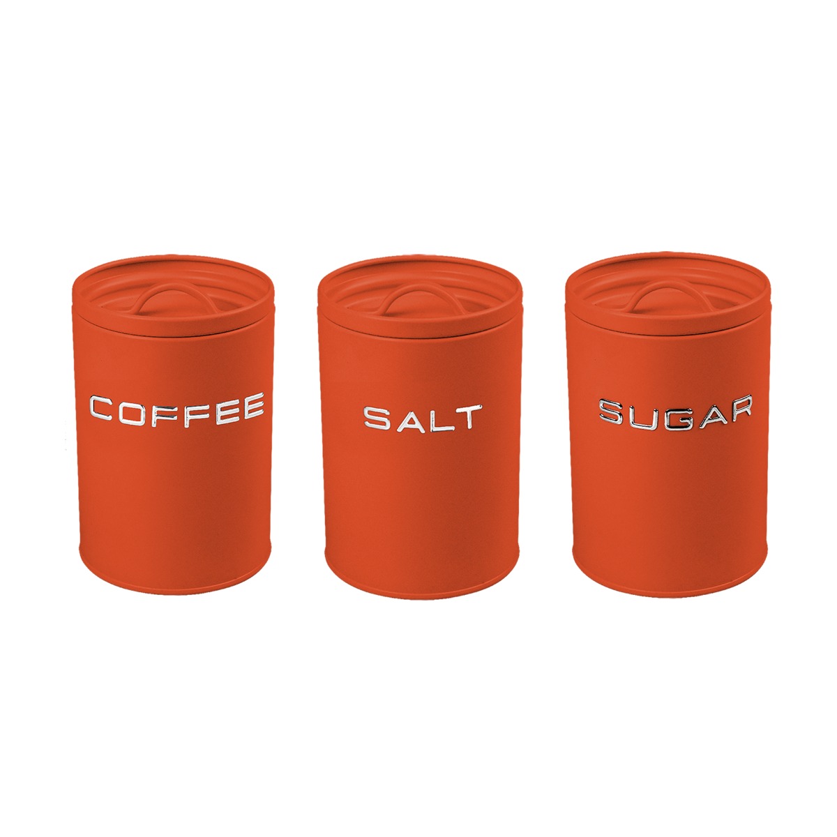 Vintage • Set of 3 salt/sugar/coffee jars - orange metal - Vintage