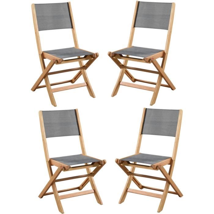 Set aus 4 Gartenstühlen aus FSC-Akazienholz und Sitz aus Textilen — 50 x 57 x 90 cm — Grau