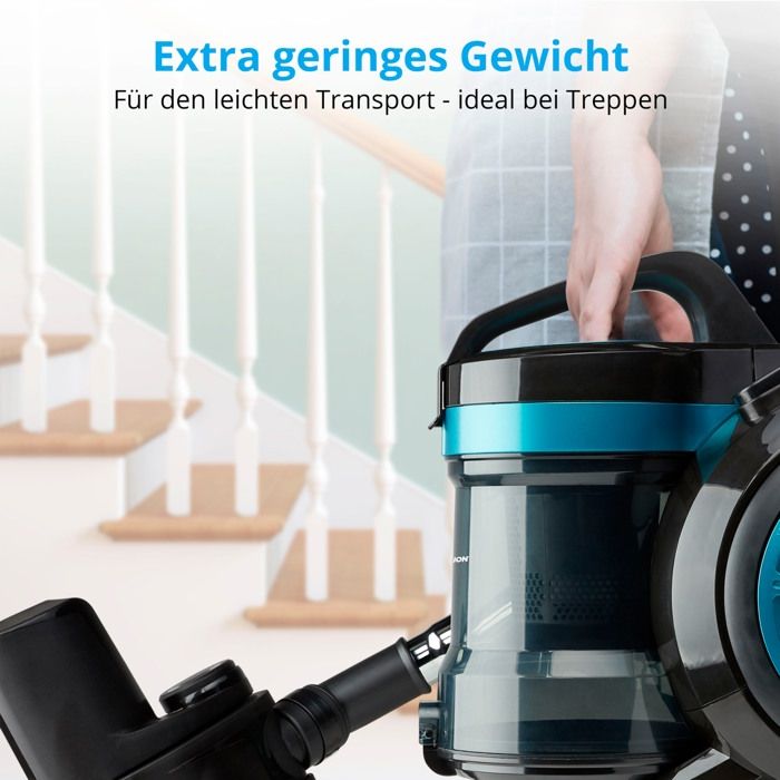 MEDION MD 19407 Zyklonstaubsauger ohne Beutel — 800 W Leistung — Fassungsvermögen des Staubbehälters 2 l — HEPA-Filter — Integriertes Zubehör