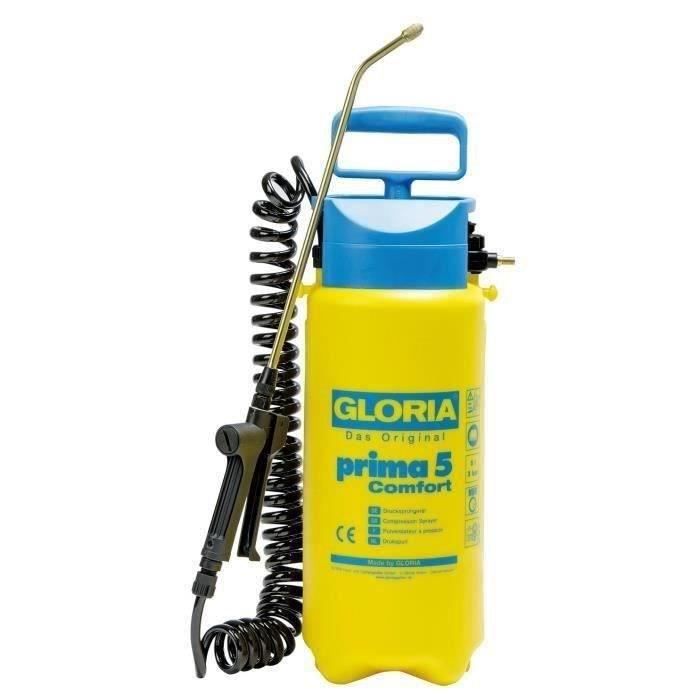GLORIA - Prima 5 Comfort - 5-Liter-Druckzerstäuber mit Messinglanze und Düse und 2m50-Spiralrohr