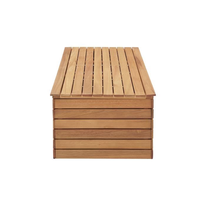 Gartentruhe, 190 l, aus exotischem Eukalyptusholz, FSC, 190 l, 48,5 x 109,5 x 37 cm, mit Rollen, Teakoptik