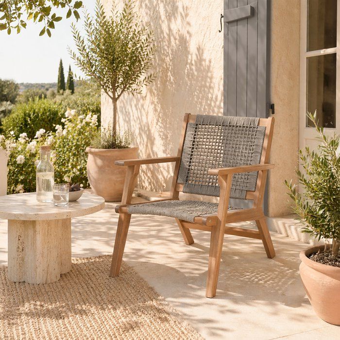 Niedriger Sessel aus FSC-Akazienholz und geflochtenem Harz - 1 Person - Merida - Olivgrün