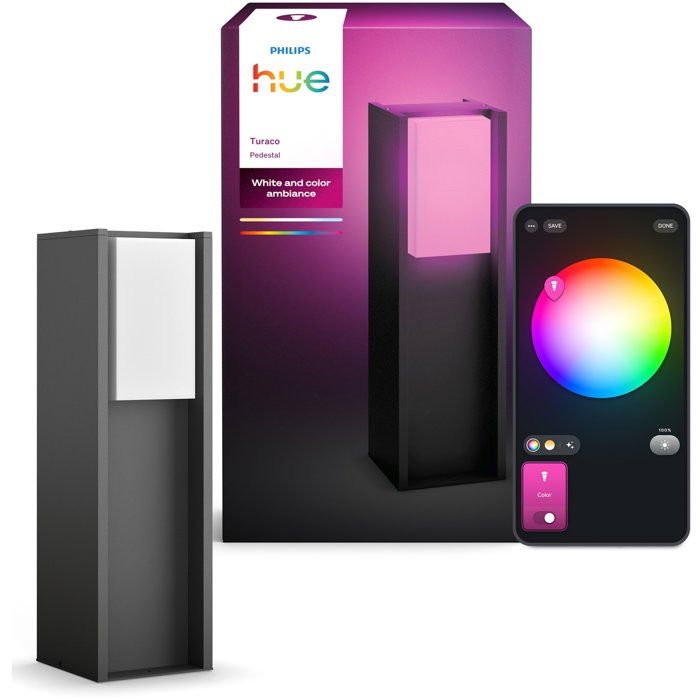 Lampada a paletto a basso profilo - PHILIPS HUE - Turaco - Grigio antracite - IP44 - Luce bianca e colorata - 1100 lumen
