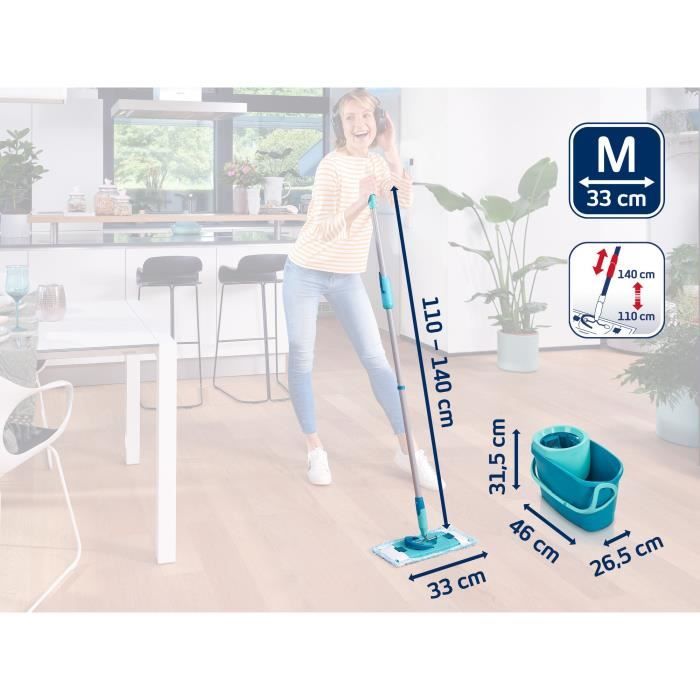 LEIFHEIT Clean Twist M Ergo 52120 Set per la pulizia dei pavimenti - Mocio per pavimenti con coperchio da 33 cm e secchio con rotazione facile