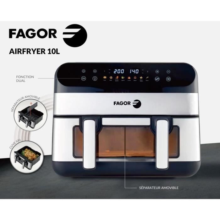 Friggitrice senza olio - FAGOR - Airfryer FGF10 - 10 L - 2400 W - Touch screen - 8 modalit� preregistrate - Ampia vasca di cottura