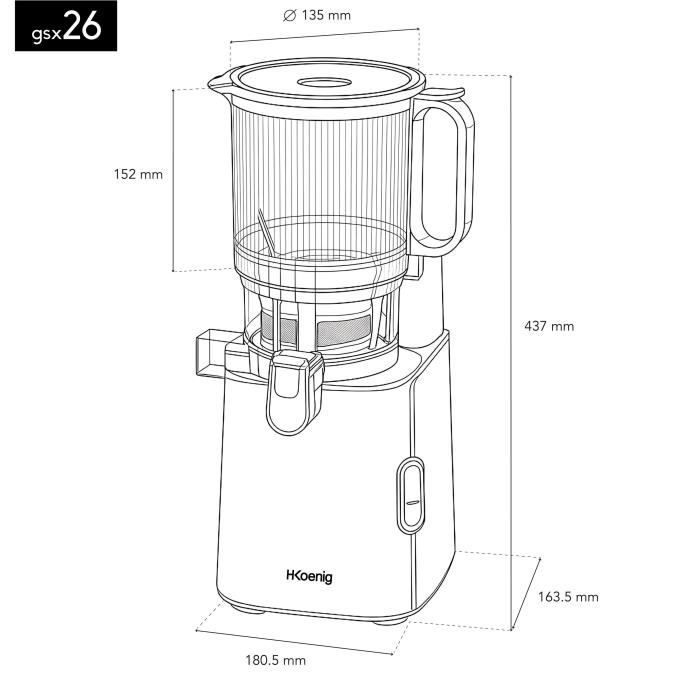 Estrattore di succo a bocca larga - HKoeNIG - GSX26 - 250 W - 1,8 L - Nero