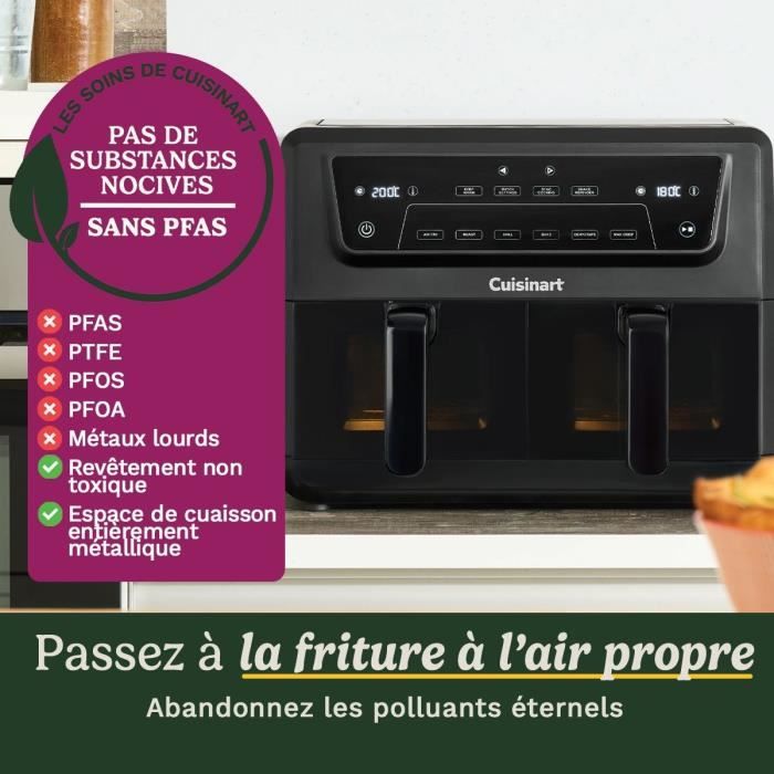 Freidora de aire CUISINART AFD10XBLE - Capacidad de 10,4 L - Tanque doble - Negra - 2400 W