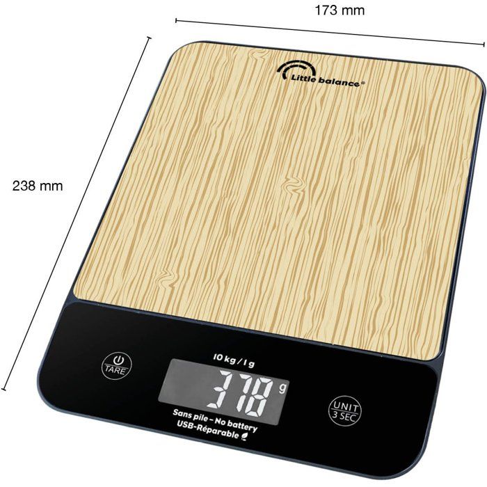 Bilancia da cucina - LITTLE BALANCE - 8712 - Happy Genius 10 - USB - Senza batterie - Legno naturale