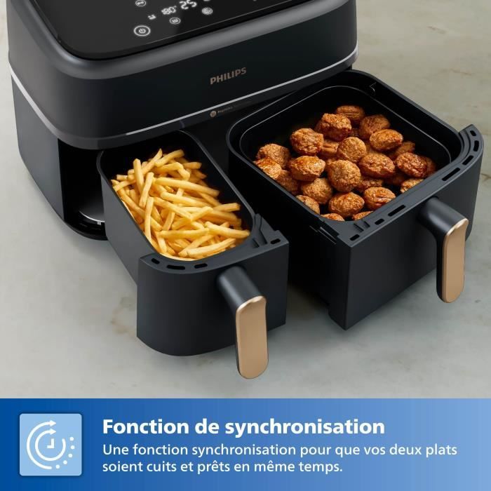 Friggitrice senza olio - PHILIPS - NA352/04 - 9L - Doppio cestello - Touch screen + Accessori - Nero