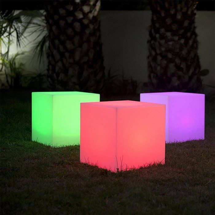 LUMISKY - Sgabello cubo luminoso wireless LED - multicolore dimmerabile CARRY - 40cm con telecomando e base a induzione