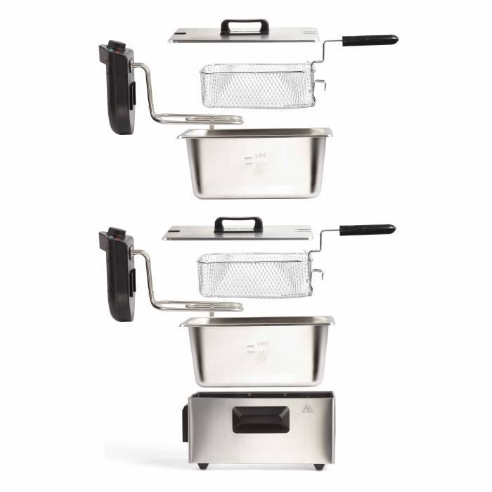 LIVOO DOC217 Friggitrice doppia 2 x 3 L in acciaio 3300W - Nero + Grigio